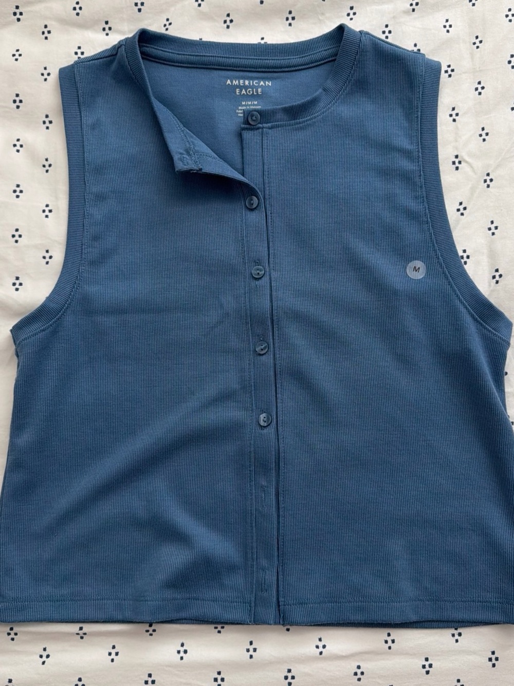 American Eagle Outfitters Blue Ribbed Button-Front Tank